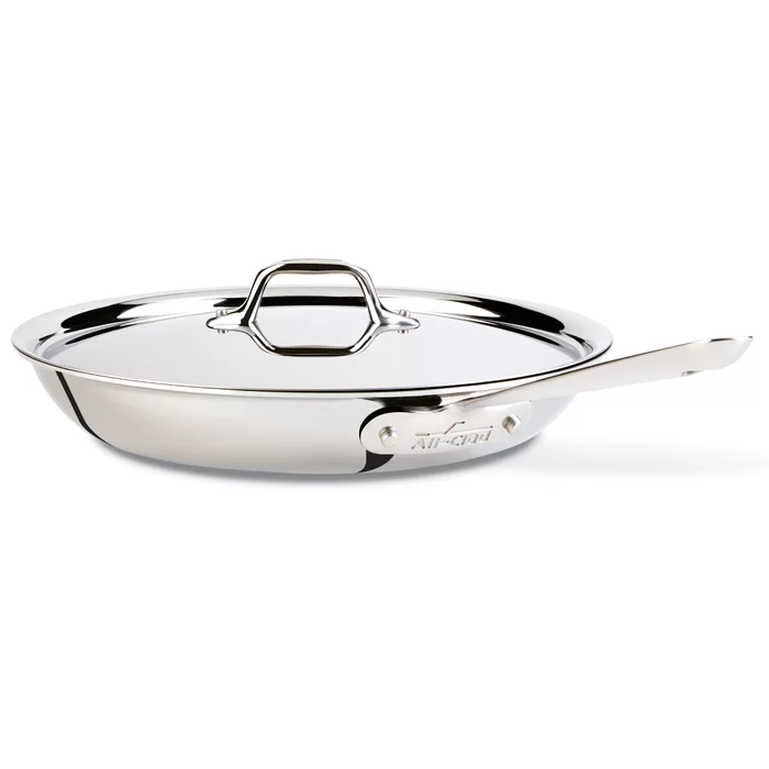 All-Clad D3 Stainless 12-Inch Fry Pan With Lid. Silver