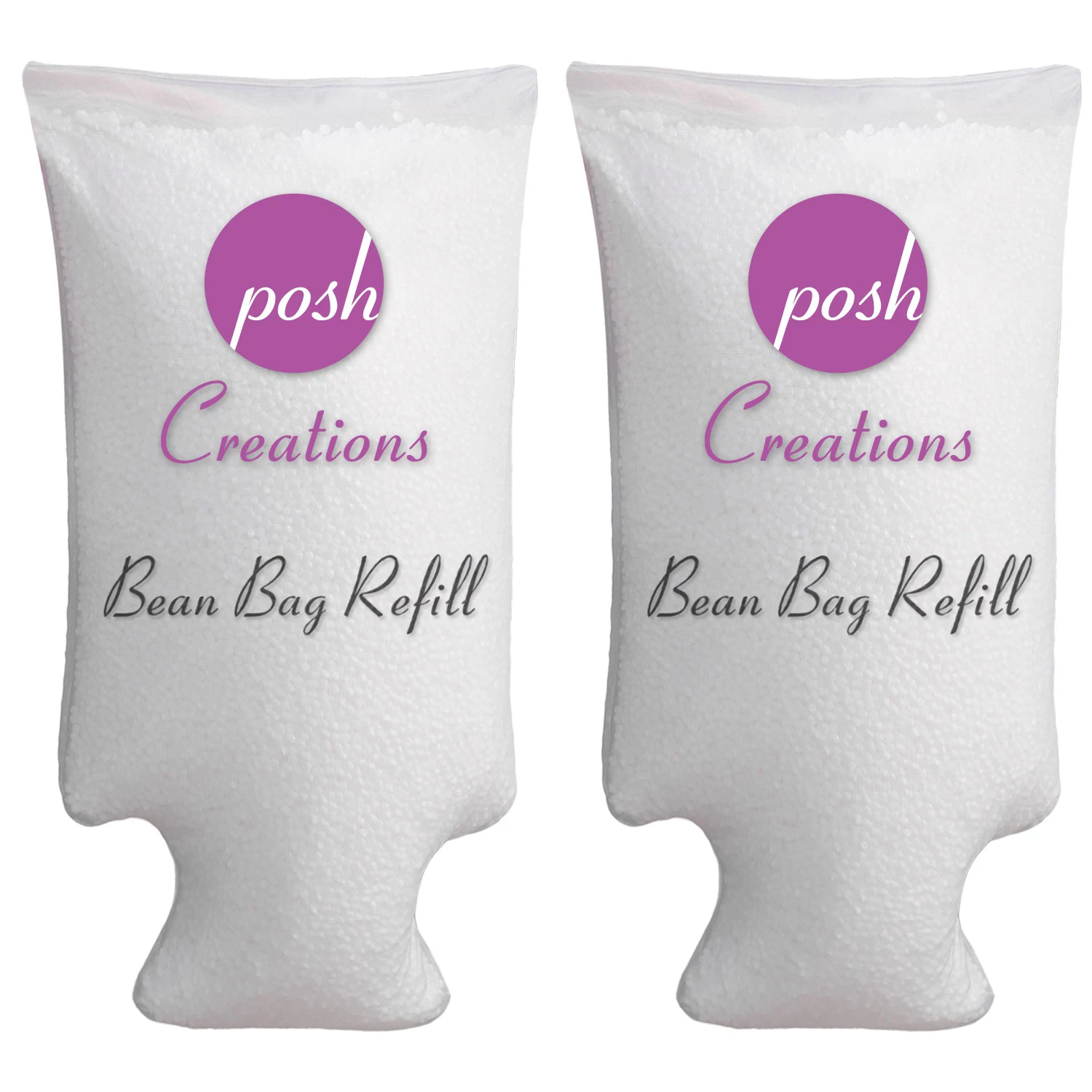 Posh Creations Bean Bag Refill. White with EZ-Pour Zipper Spout. 200L (Basic 100 L - 2 PK)