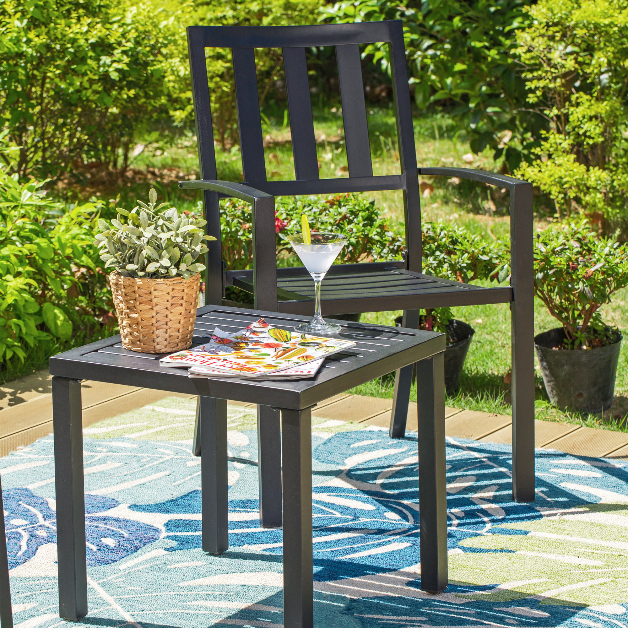 MF Studio 3-Piece Metal Patio Bistro Set Outdoor Accent Furniture for Yard. Porch and Garden. Black