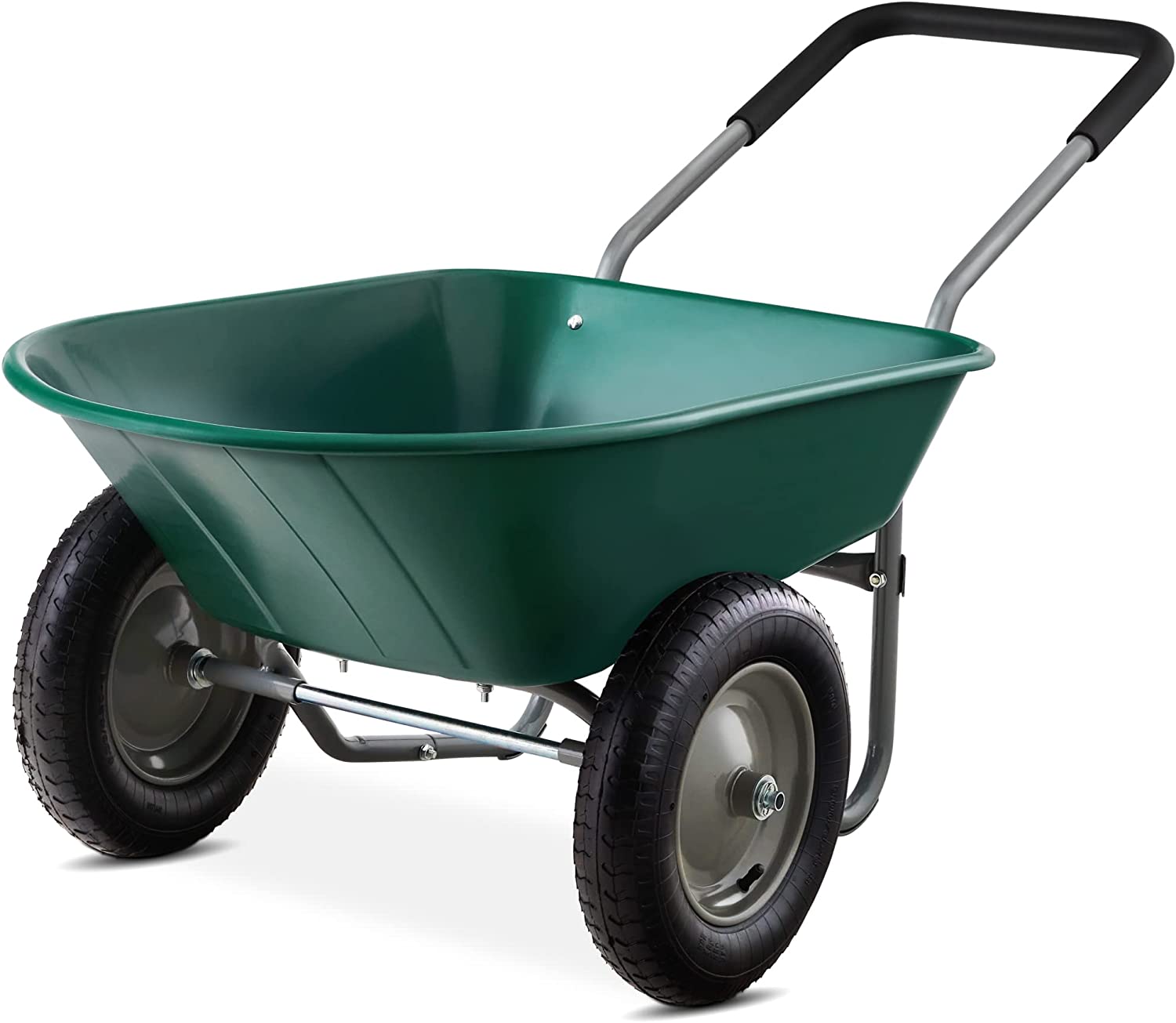 Best Choice Products Dual-Wheel Home Utility Yard Wheelbarrow Garden Cart w/Built-in Stand for Lawn. Gardening. Grass. Soil. Bricks. and Construction. Green
