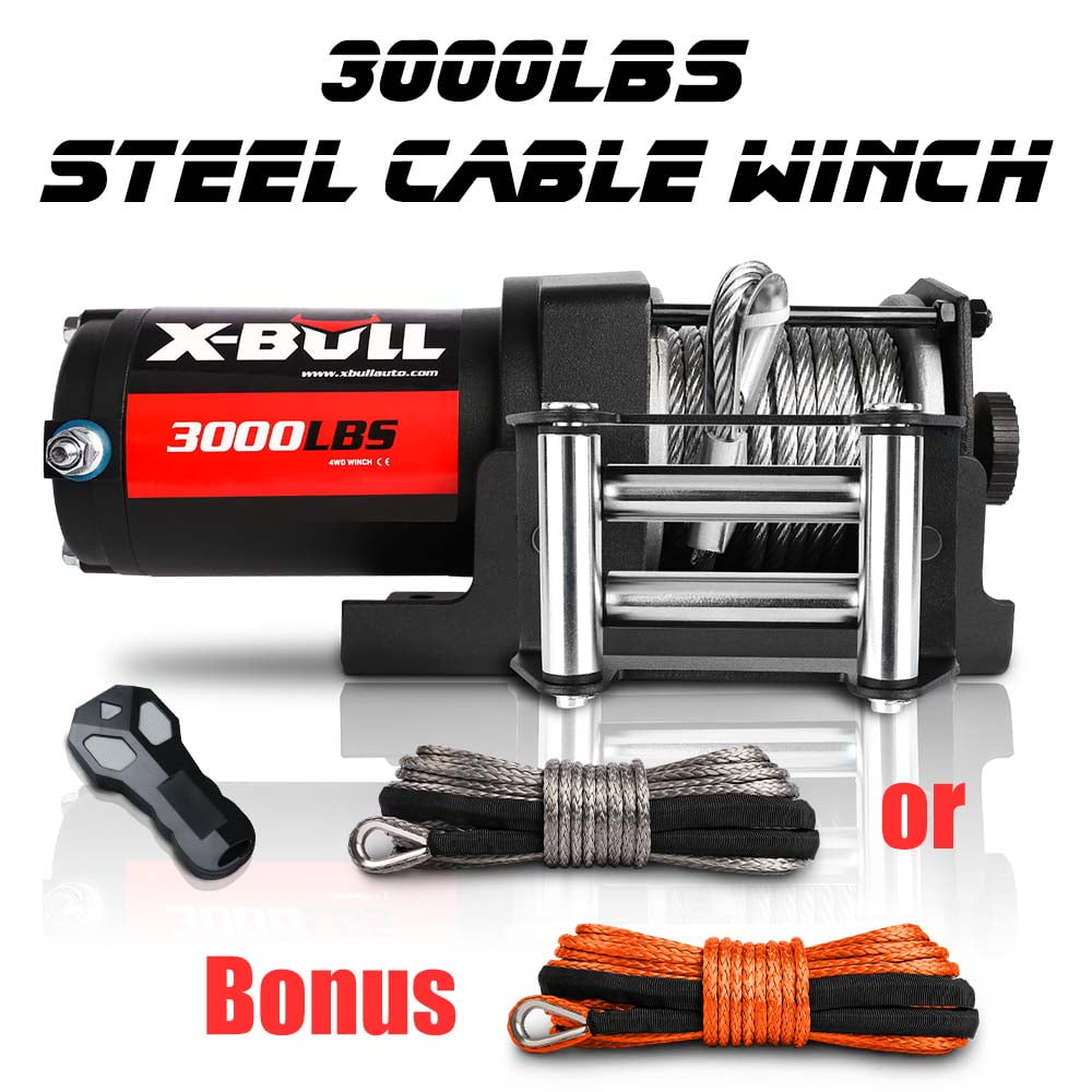 X-BULL 12V 3000LBS Steel Wire Electric Winch for Towing ATV/UTV Off Road with Mounting Bracket Wireless Remote