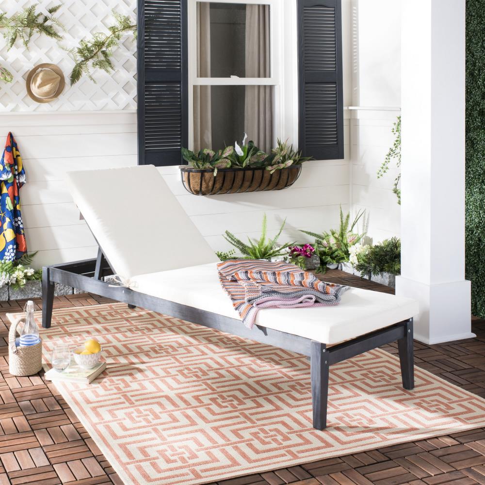 Safavieh Del Mar Dark Slate Gray Wood Frame Stationary Chaise Lounge Chair(s) with Off-white Cushioned Seat