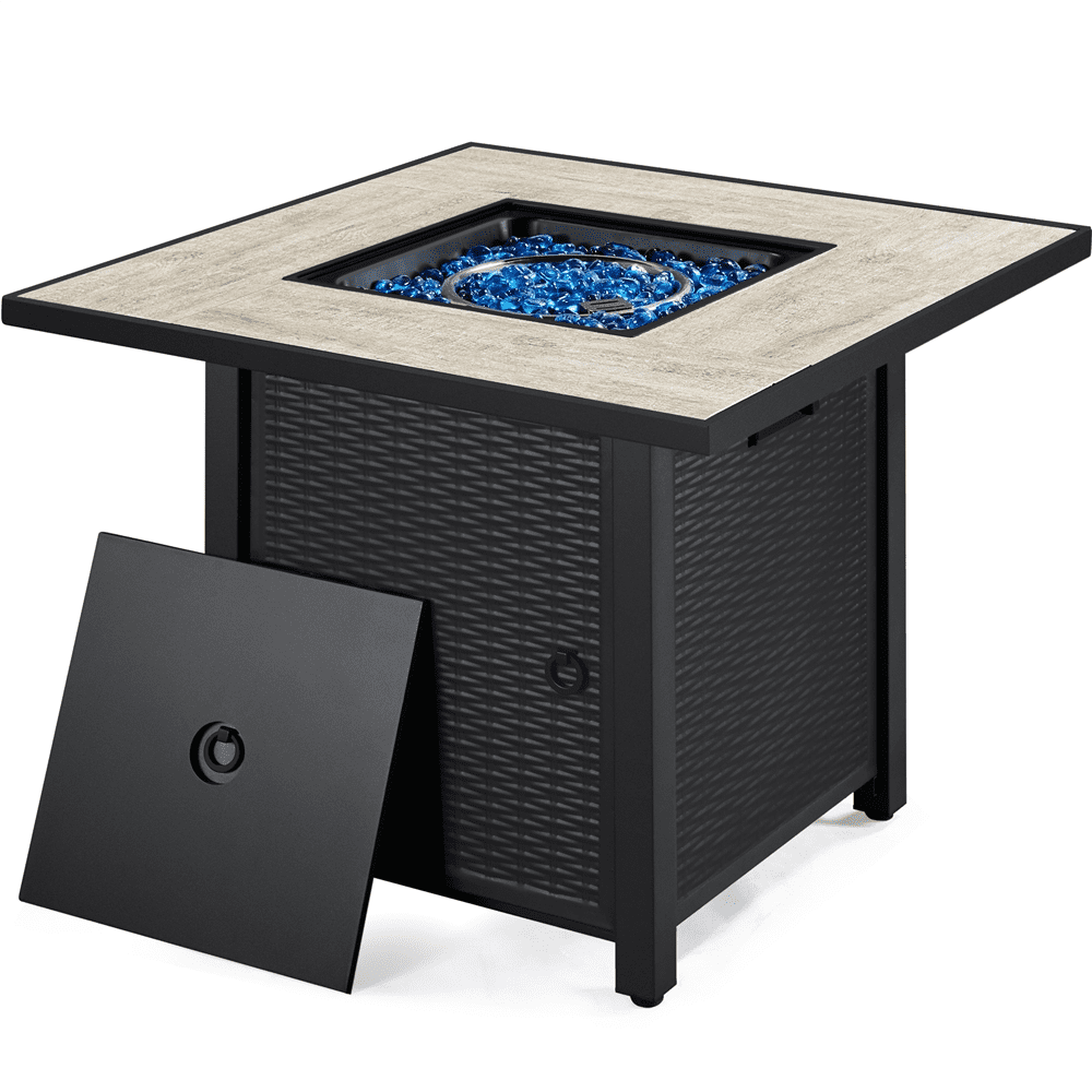 Yaheetech 30” Outdoor Propane Fire Pit Table 50.000 BTU Square Gas Fire Pit with Ceramic Tabletop. Black