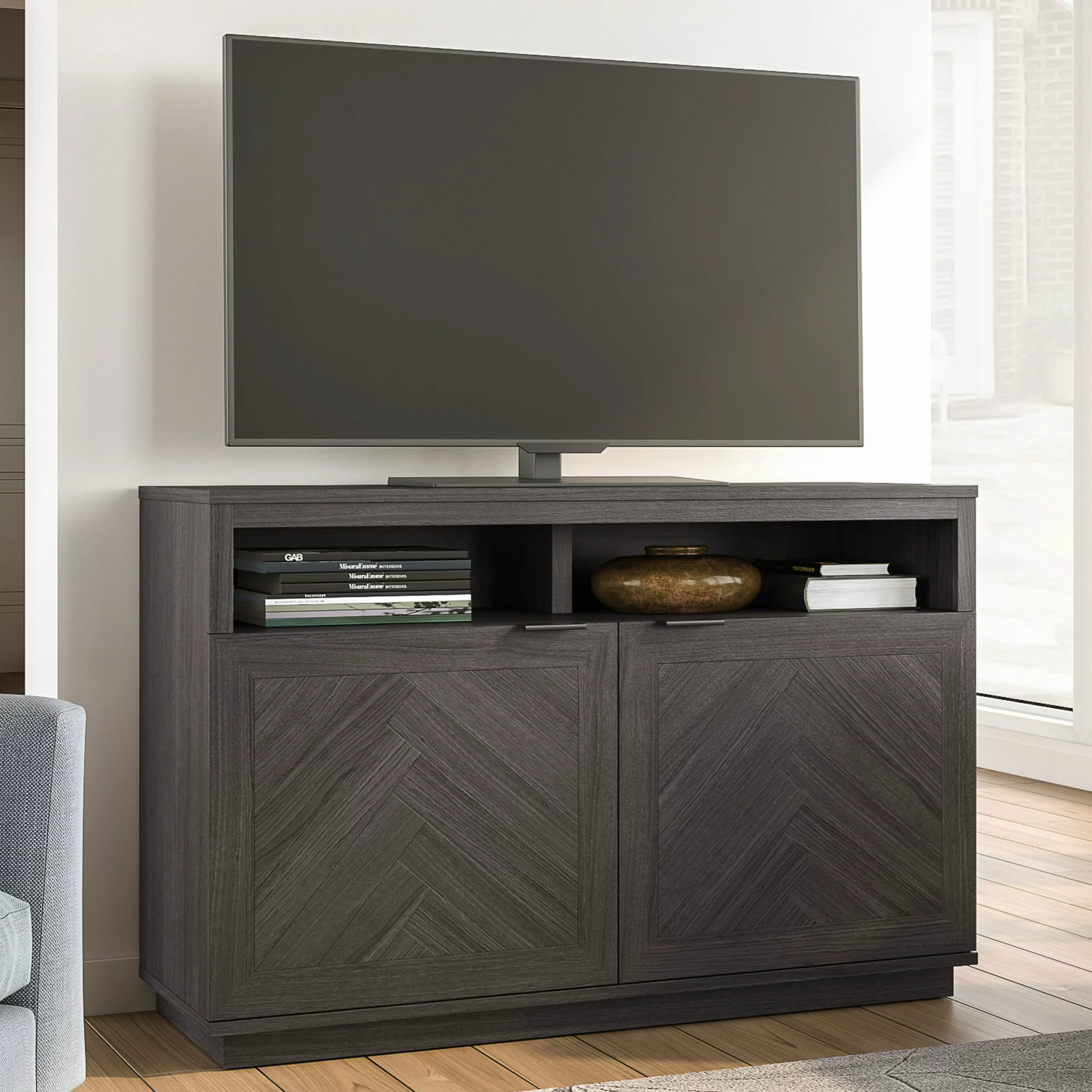 Better Homes & Gardens Herringbone TV Stand For TVs up to 55. Gray