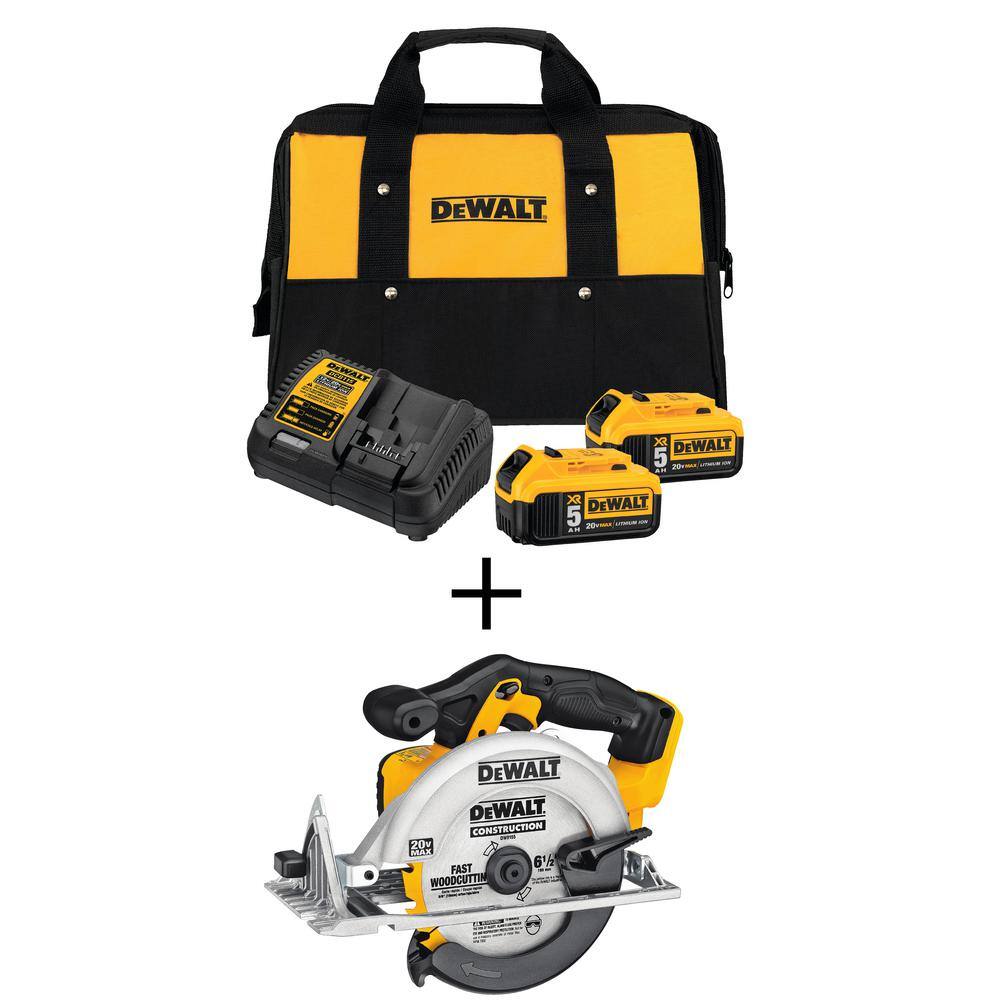 DEWALT DCB2052CKW391B 20V MAX Cordless 6-1/2 in. Circular Saw. (2) 20V MAX XR Premium Lithium-Ion 5.0Ah Batteries. and Charger