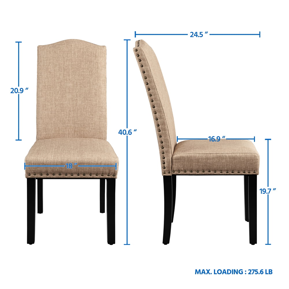 Alden Design Tufted High Back Dining Chair with Solid Wood Legs. Set of 2. Khaki