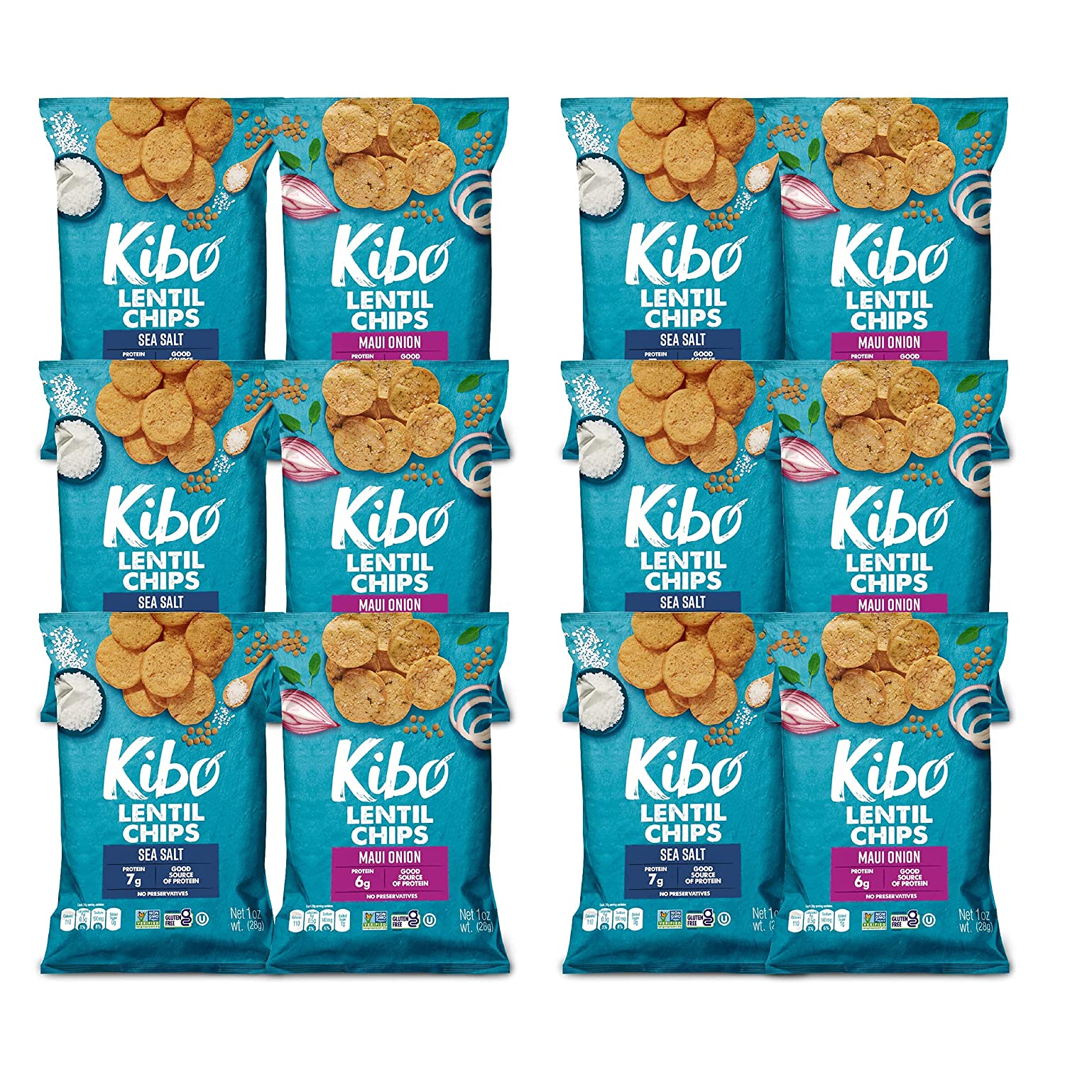 Kibo Lentil Chips Variety Pack. Gluten-Free Vegan Snacks. 12 pack