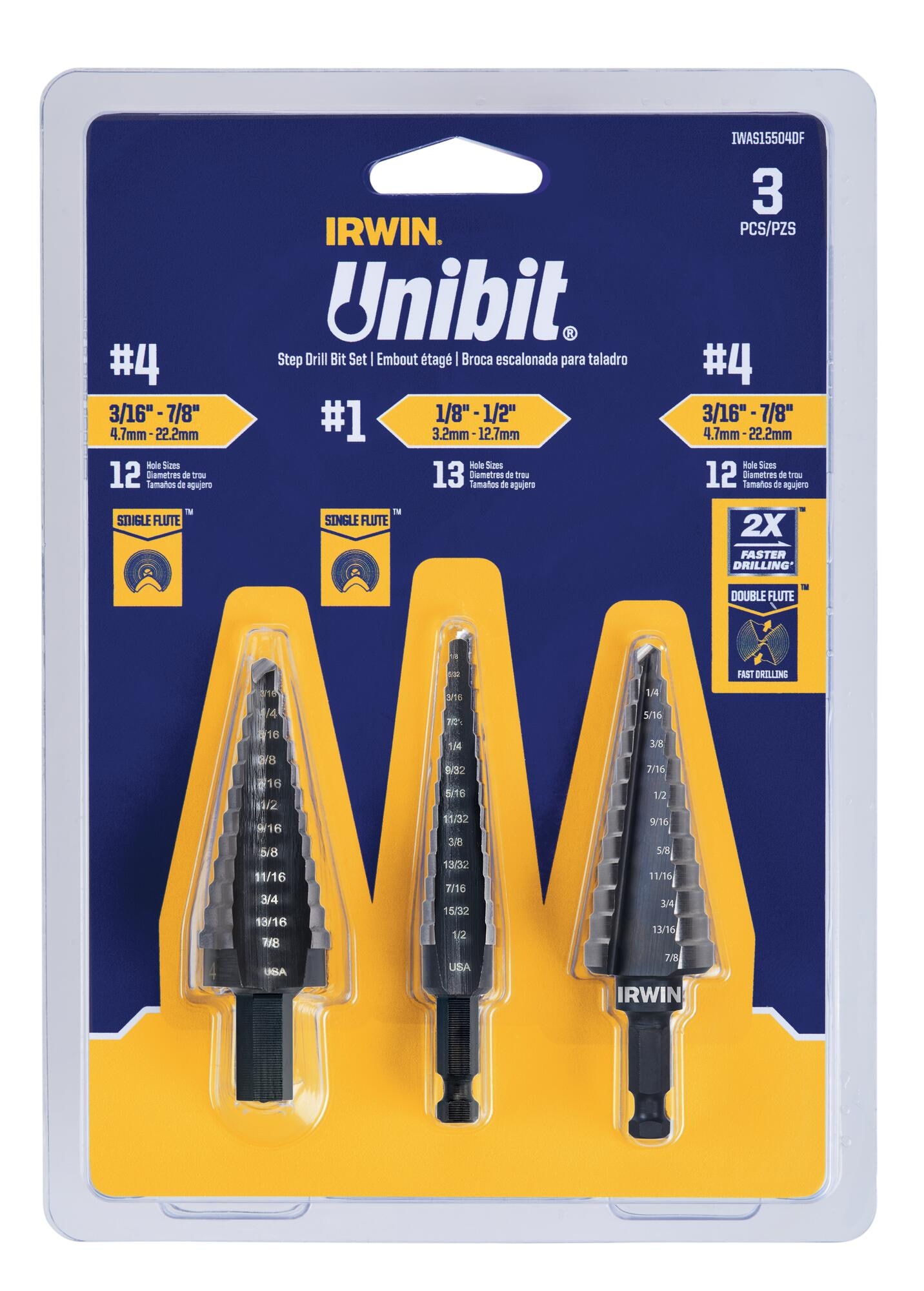 IRWIN Unibit 3-Piece Set Step Drill Bit Set (3/16-in to 7/8-in)