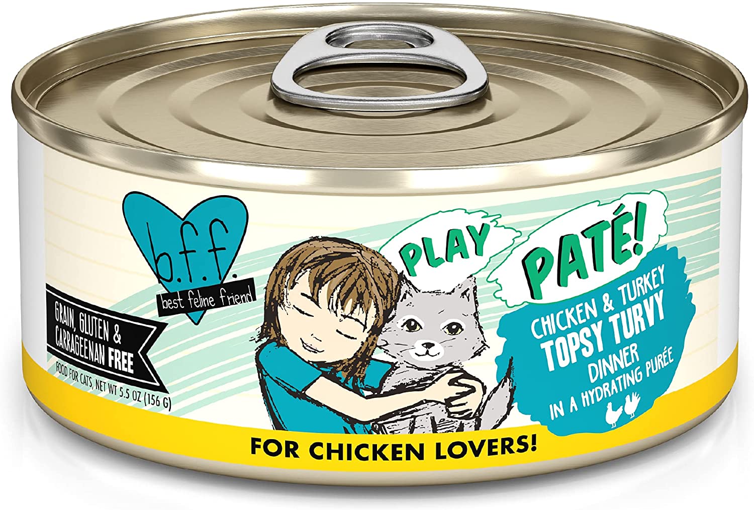 Weruva Wet Cat Food B.F.F. Play - Best Feline Friend Paté Lovers. Aw Yeah!. Chicken & Turkey Topsy Turvy with Chicken & Turkey. 5.5oz Can (Pack of 8)