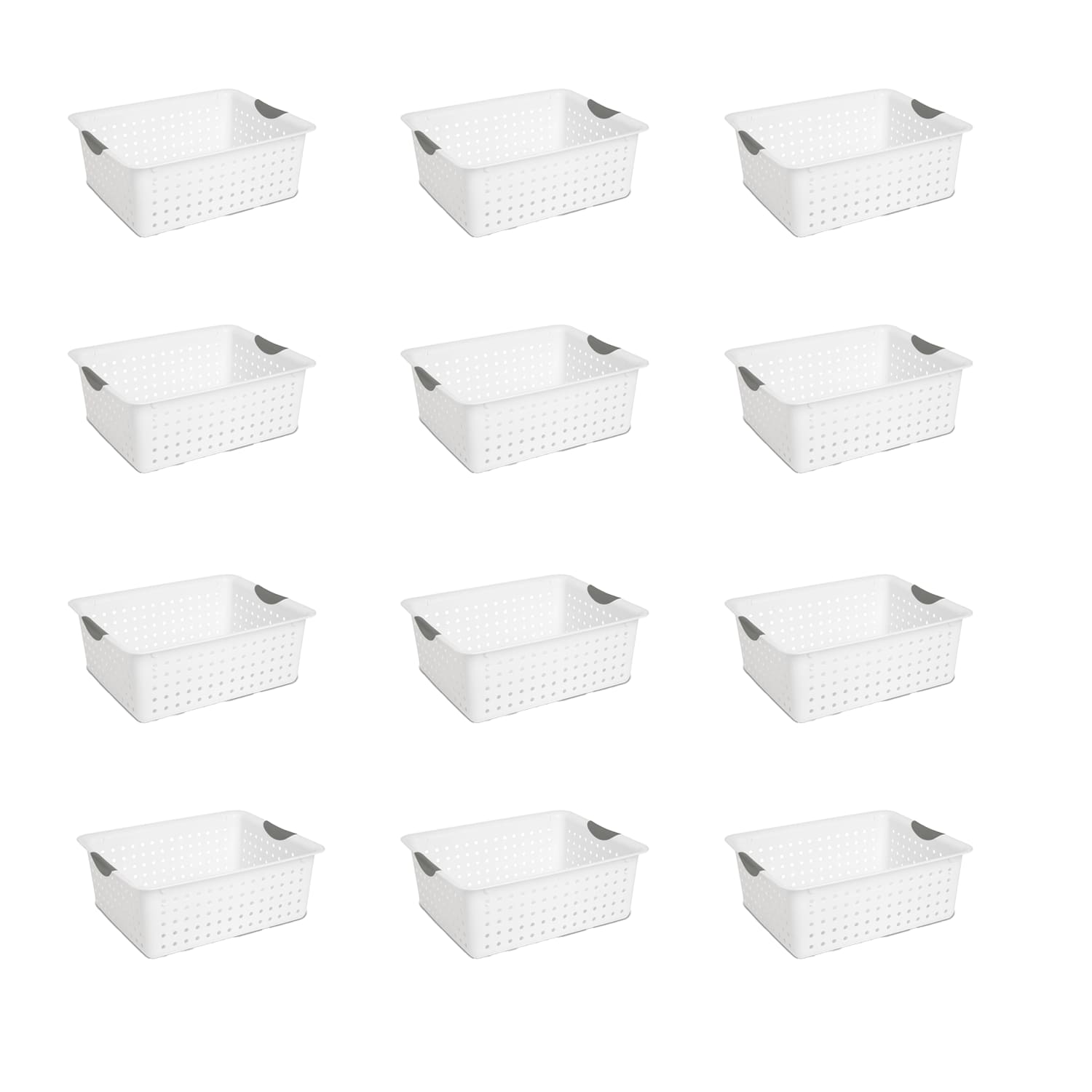 Sterilite Large Ultra Plastic Storage Baskets w/ Handles. White. 12 Pack