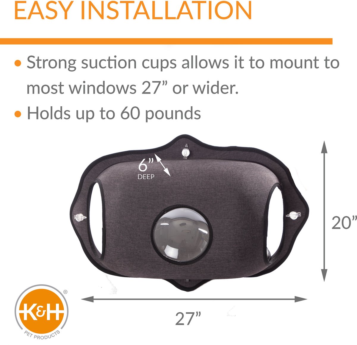 K&H Pet Products EZ Mount Bubble Pod Cat Window Perch. Dark Gray