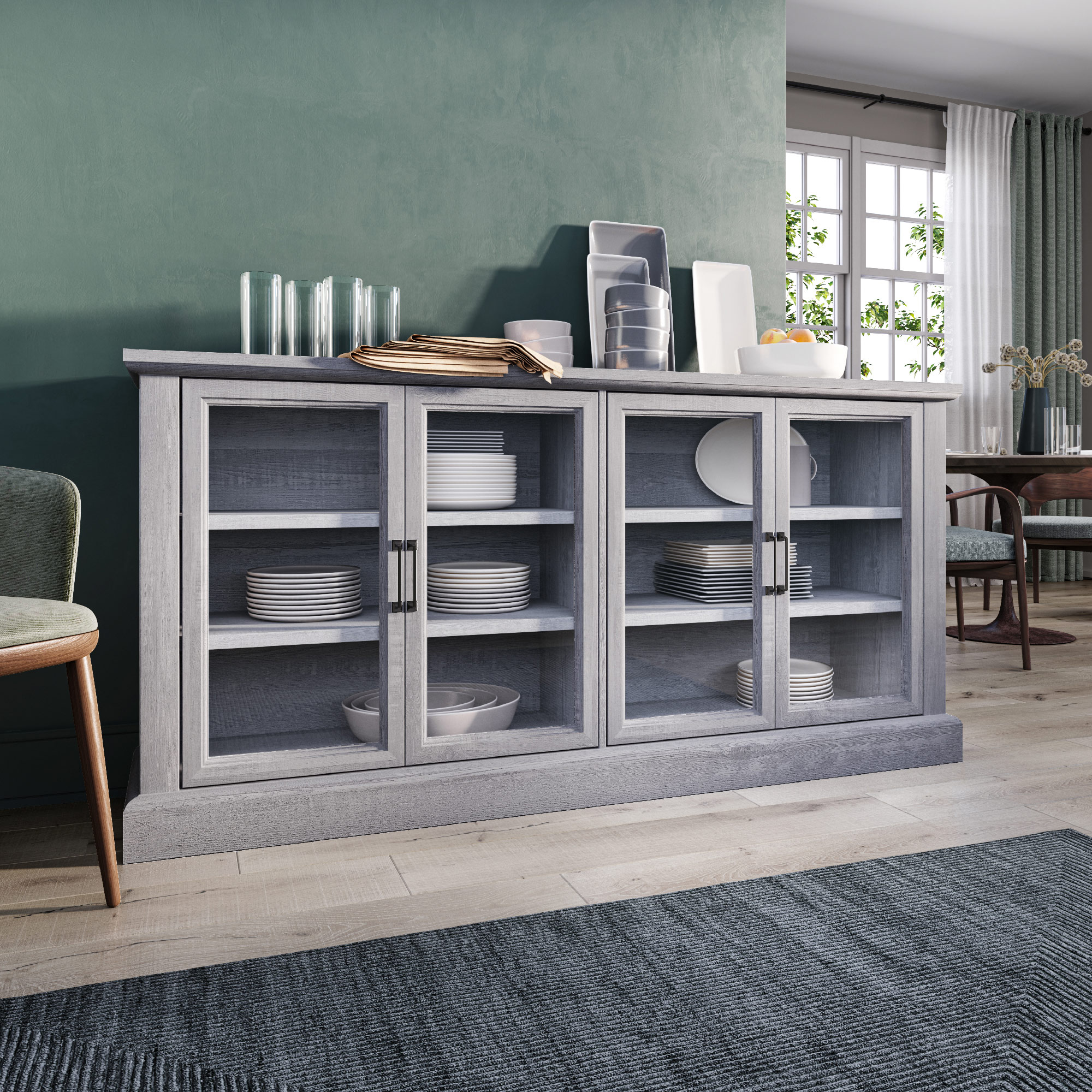 BELLEZE Modern Farmhouse Wood Sideboard Buffet - Liam (Stone Gray)