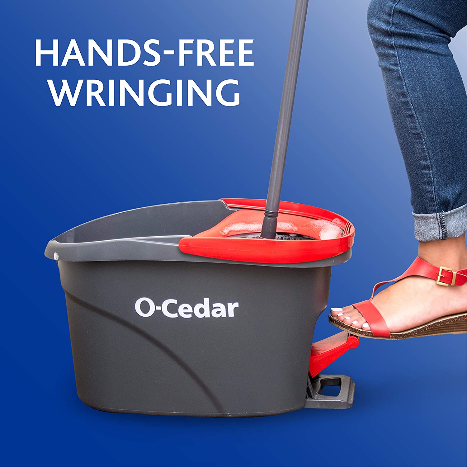 O-Cedar EasyWring Microfiber Spin Mop. Bucket Floor Cleaning System. Red. Gray