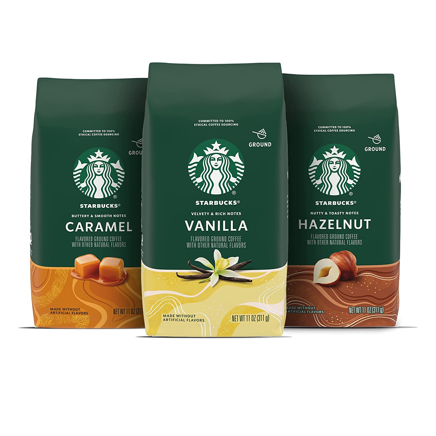 Starbucks Flavored Ground Coffee Variety Pack No Artificial Flavors 3 bags (11 oz. each)