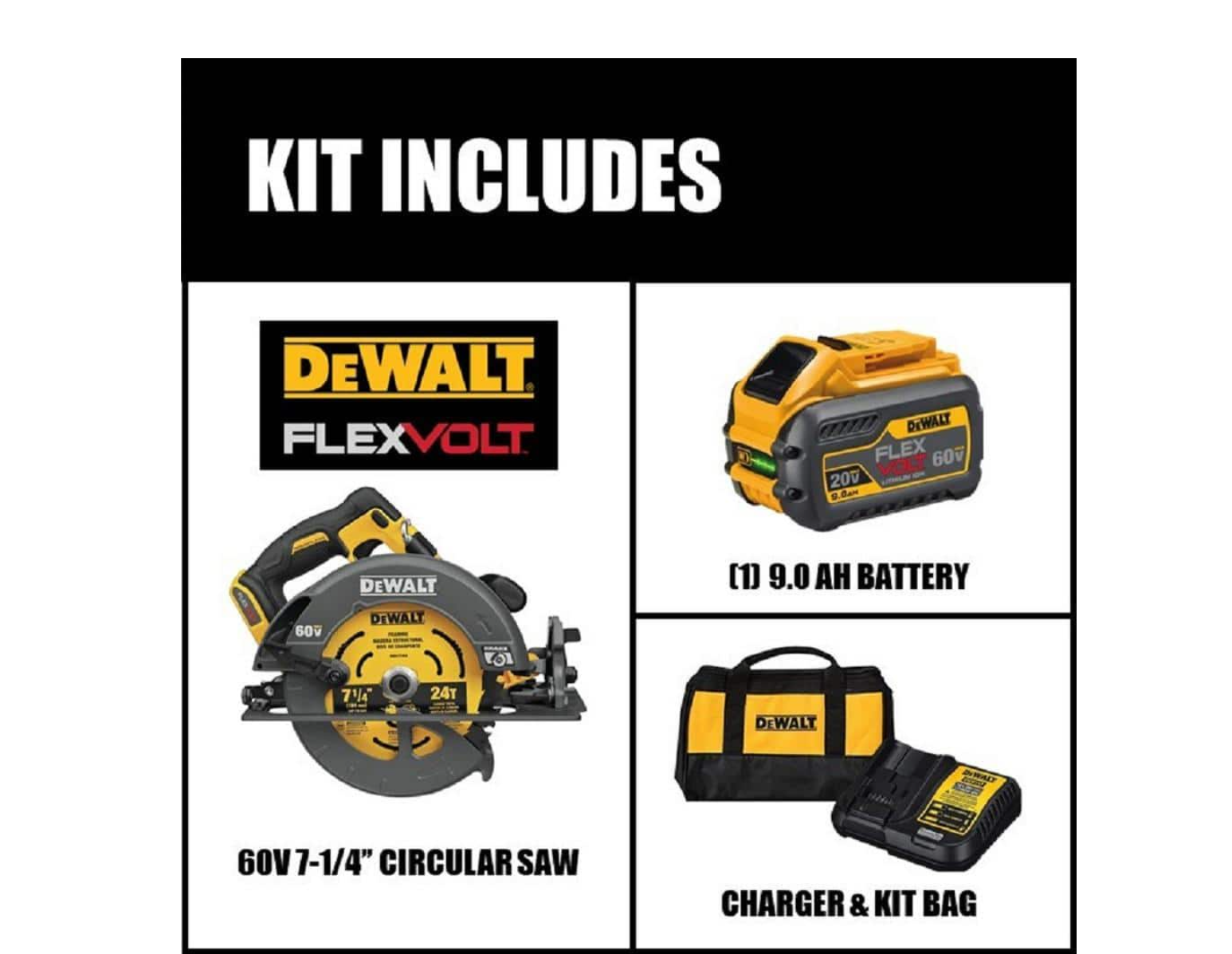 DEWALT DCS578X1 FLEXVOLT 60-Volt MAX Cordless Brushless 7-1/4 in. Circular Saw with Brake with (1) FLEXVOLT 9.0Ah Battery