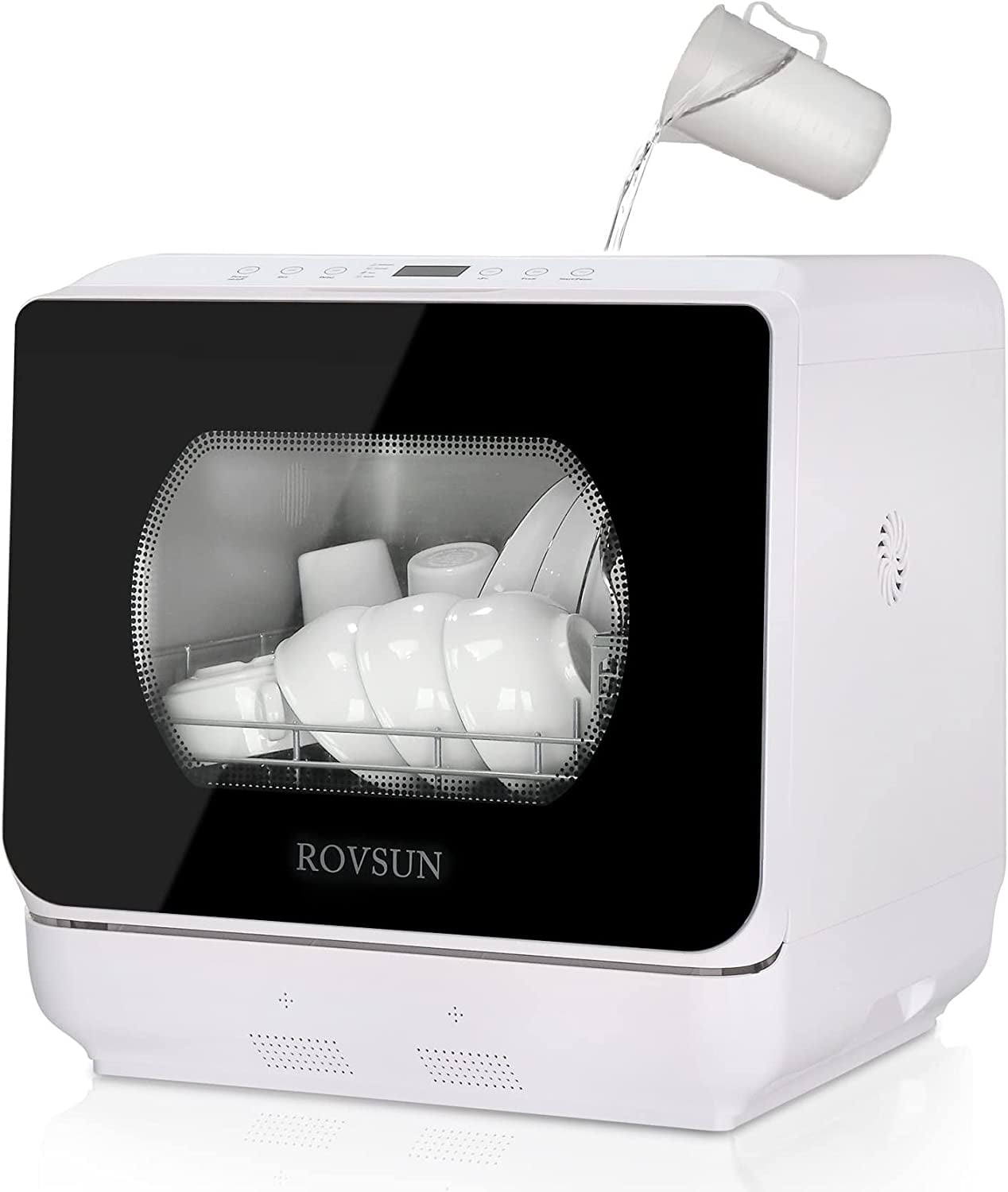 ROVSUN Portable Countertop Dishwasher. Mini Dishwasher with 5 Washing Programs. 5L Built-in Water Tank. 360° Spray Arms. Air-Dry Function & Fruit Cleaning for Apartments. Dorms and RVs