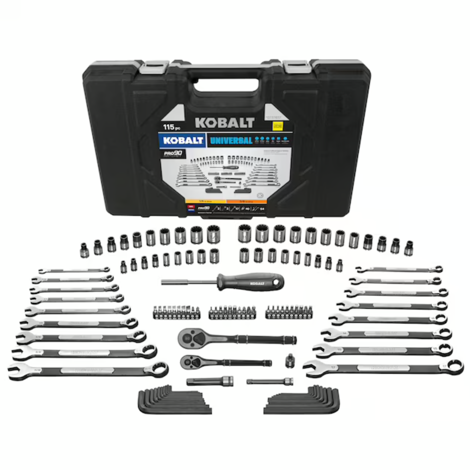 Kobalt Universal 115-Piece Standard (SAE) and Metric Matte Mechanics Tool Set with Hard Case