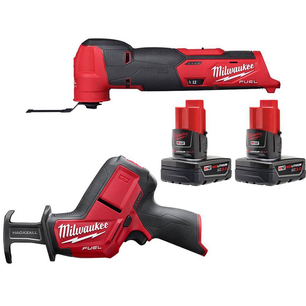 Milwaukee 2526-20-2520-20-48-11-2412 M12 FUEL 12V Lithium-Ion Cordless Oscillating Multi-Tool and HACKZALL with two 3.0 Ah Batteries