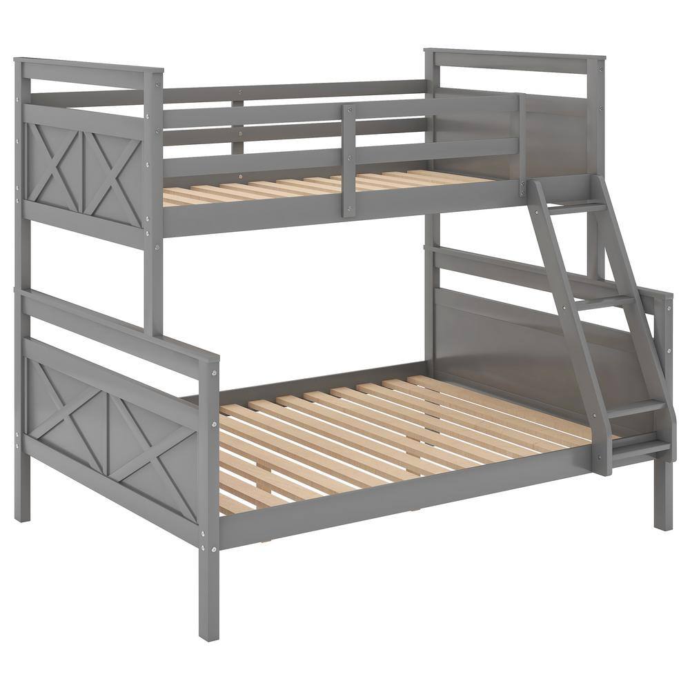 Harper & Bright Designs  Gray Twin Over Full Wood Bunk Bed with Ladder