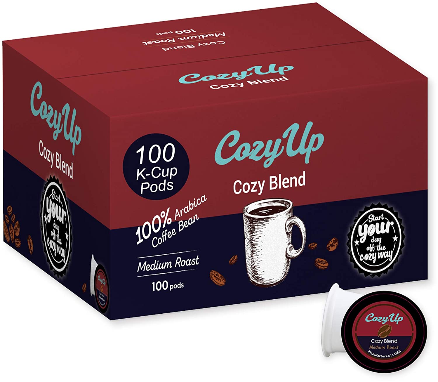 CozyUp Signature Cozy Blend. Single-Serve Coffee Pods for Keurig K-Cup Brewers. Medium Roast Coffee. 100 Count