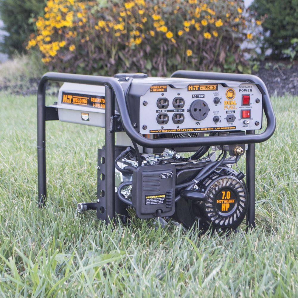 HIT Welding 806656 3.500-Watt/4.000-Watt Dual Fuel Recoil Start Portable Generator with Stick Welder (TIG). CO Detector and Auto-Shutoff