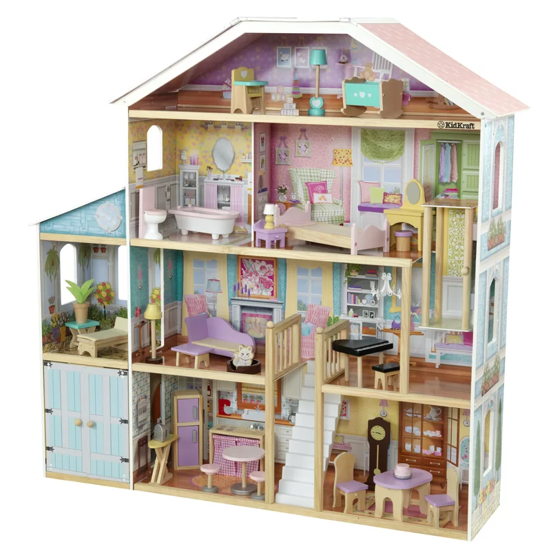 KidKraft Grand View Mansion Wooden Dollhouse with EZ Kraft Assembly™. Elevator. Garage. Attic Nursery and 34 Accessories. Gift for Ages 3+