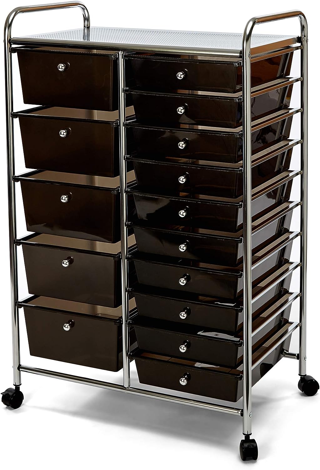Seville Classics Rolling Utility Organizer Storage Cart for Home Office. School. Classroom. Scrapbook. Hobby. Craft. 15 Drawer. Black