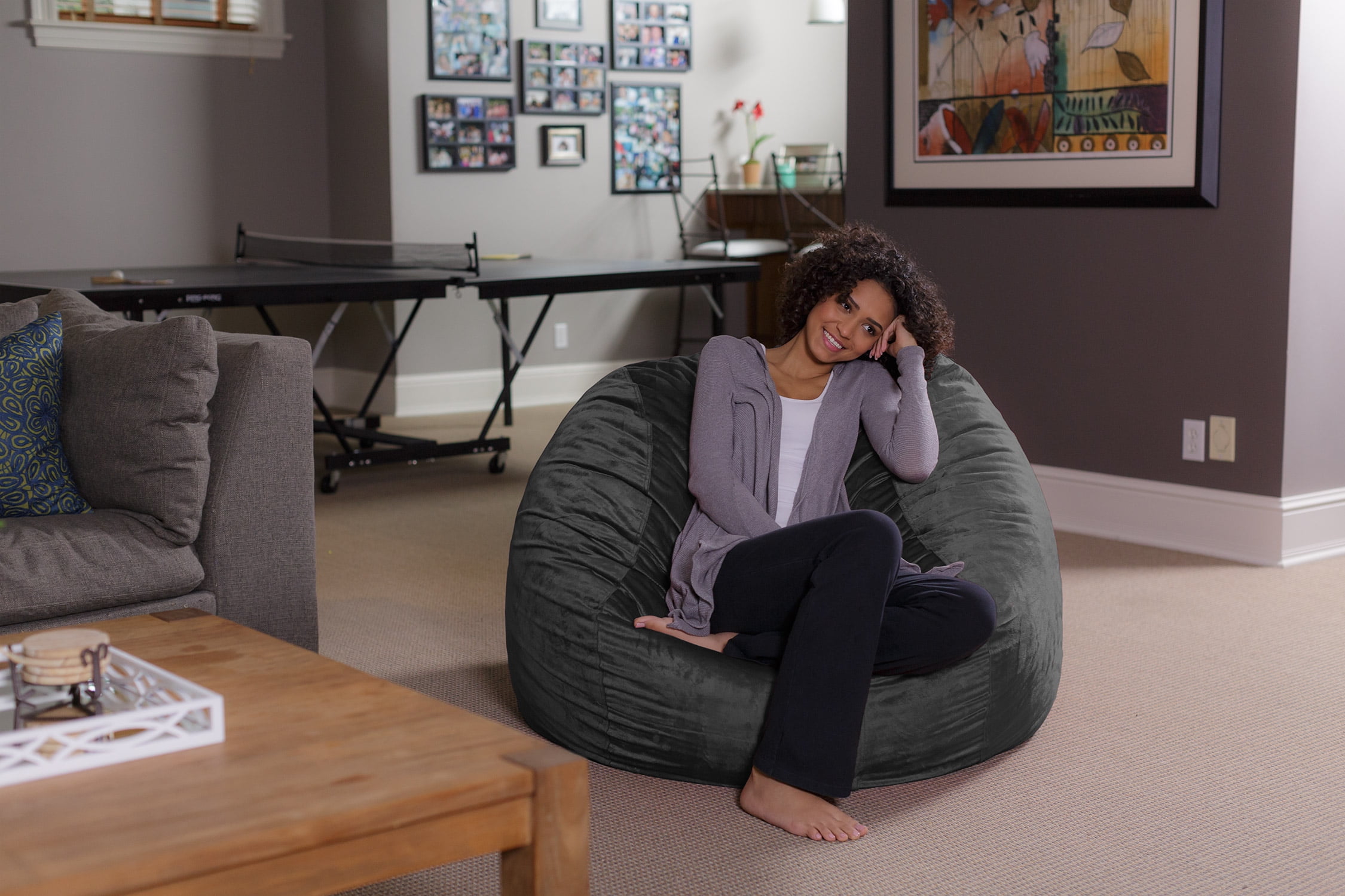 Sofa Sack Bean Bag Chair. Memory Foam Lounger with Microsuede Cover. Kids. Adults. 4 ft. Charcoal
