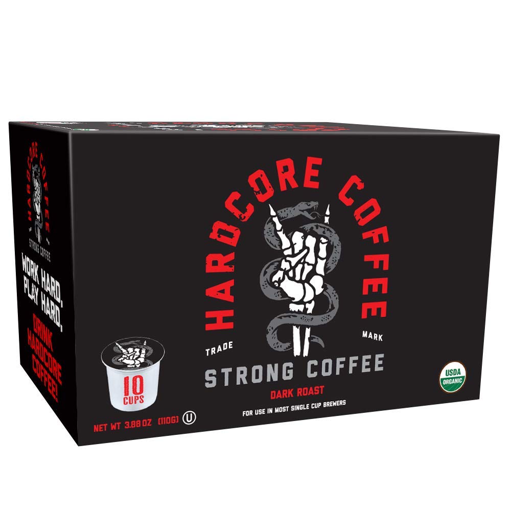 Hardcore Single Serve Coffee Pods for Keurig K Cup Brewers. Strong Roast. 10 Count