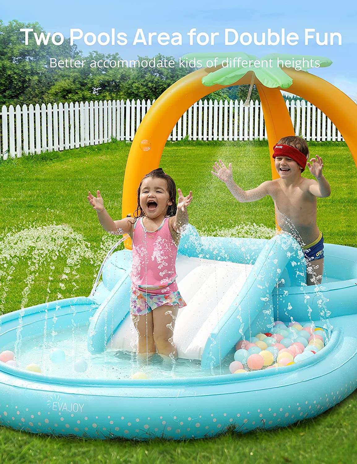 Kiddie Pool. Evajoy Inflatable Play Center Kids Pool with Slide. Water Sprayers Thickened Wear-Resistant Full-Sized Swimming Pool for Kids Toddler Children. Garden Backyard & Indoor Use 110x71x53