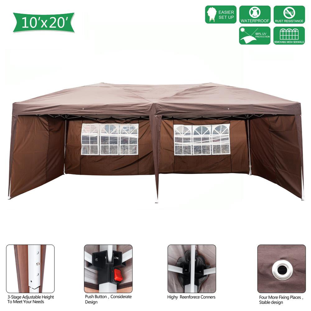 UBesGoo Easy Pop Up Canopy Party Tent. Coffee Brown with 4 Removable Sidewalls 10-Feet x 20-Feet