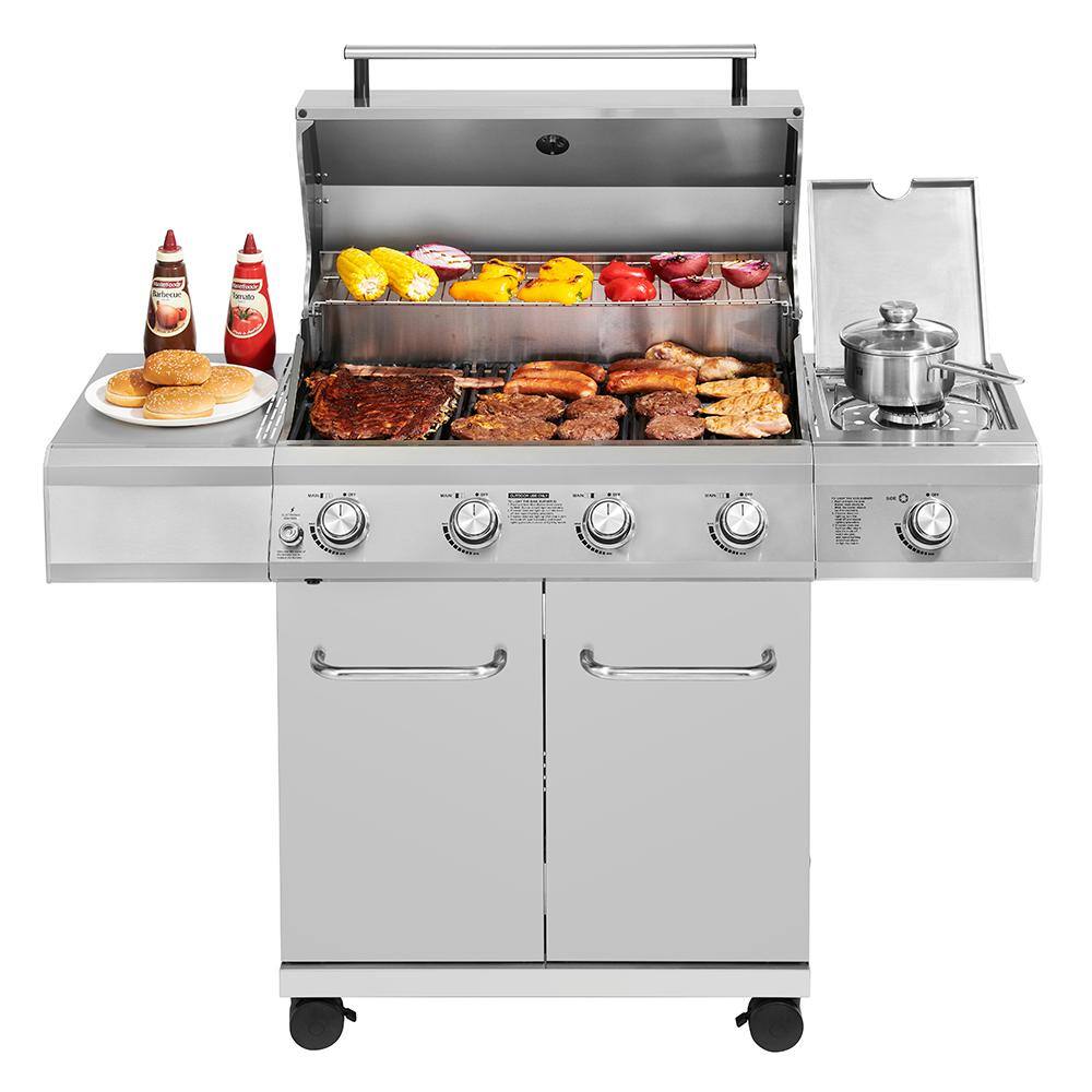 Monument Grills 25392 4-Burner Propane Gas Grill in Stainless Steel with LED Controls and Side Burner