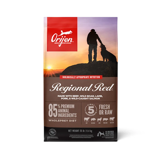 ORIJEN Regional Red Grain Free & Poultry Free High Protein Fresh & Raw Animal Ingredients Dry Dog Food. 4.5 lbs – 25 lbs