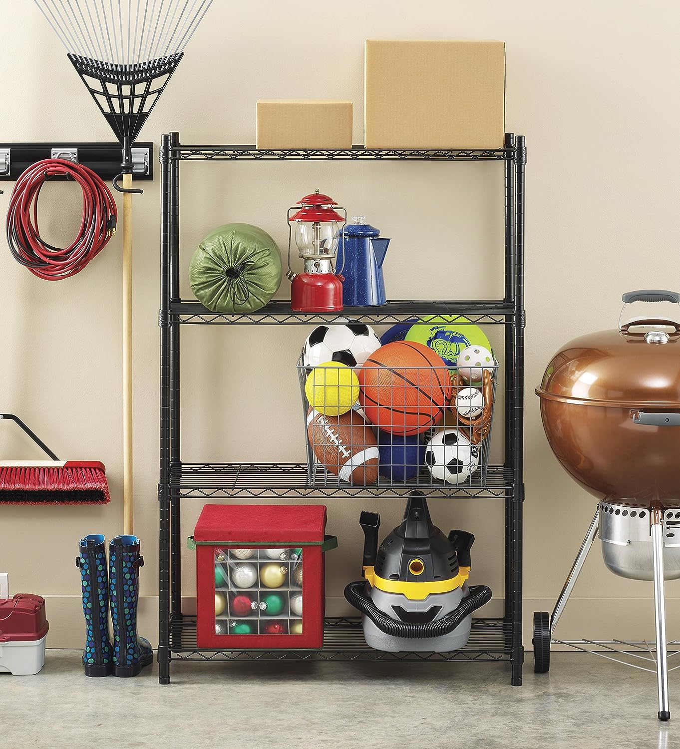 Whitmor Supreme 4 Tier Shelving with Adjustable Shelves and Leveling Feet - Black