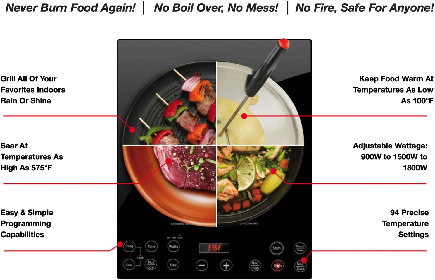 NUWAVE Pro Chef Induction Cooktop. NSF-Certified Commercial-Grade. Portable. Large 8 Heating Coil. Temp Settings from 100°F to 575°F. Perfect for Commercial & Professional Settings