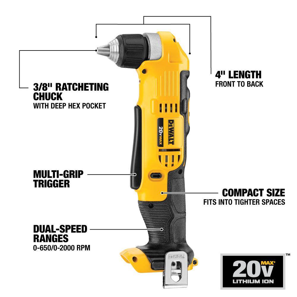 DEWALT DCD740BWMF35 20V MAX Cordless 3/8 in. Right Angle Drill/Driver (Tool Only) with MAXFIT Screwdriving Set (35 Piece)