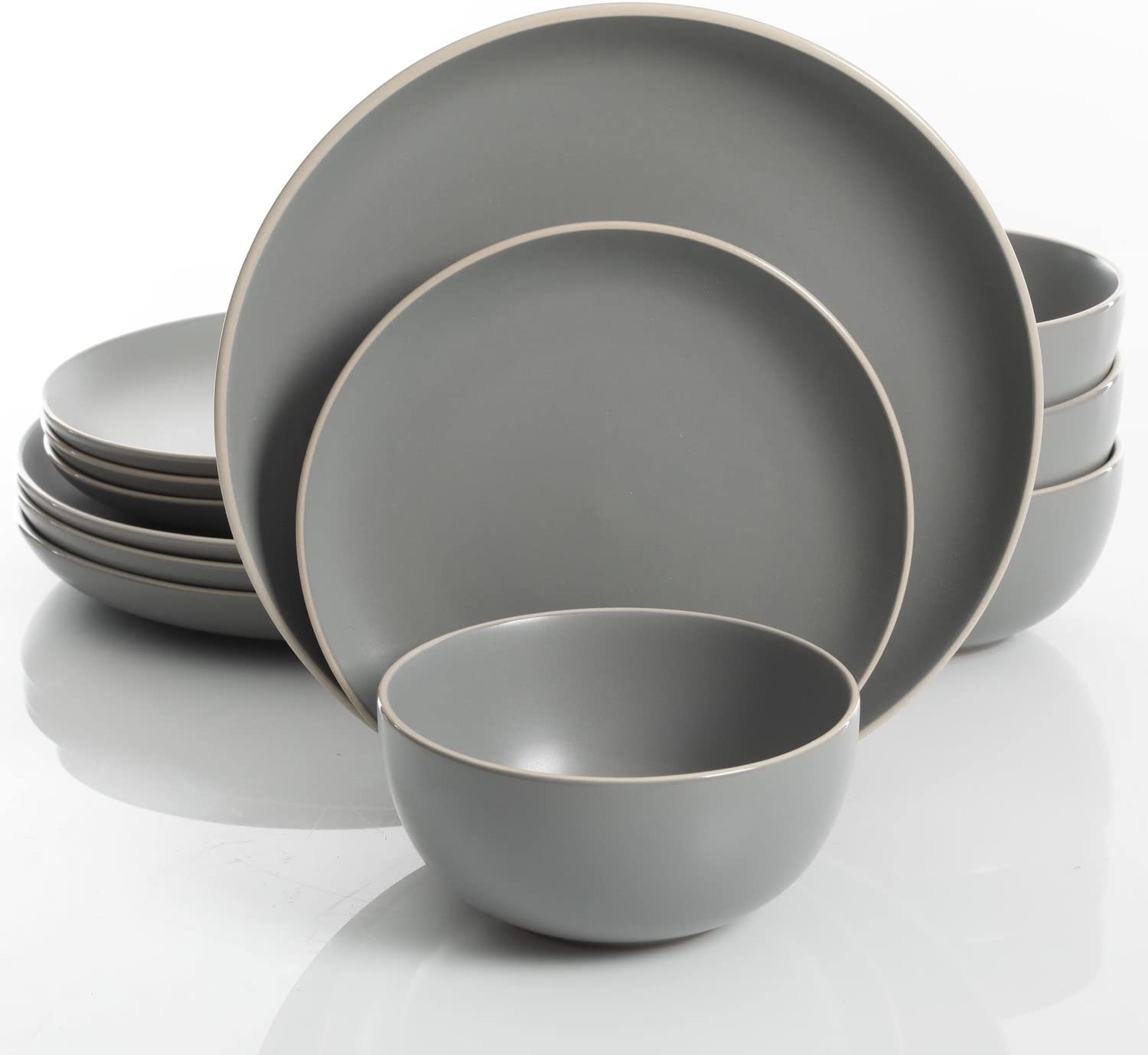 Gibson Home Rockaway 12-Piece Dinnerware Set Service for 4. Grey Matte