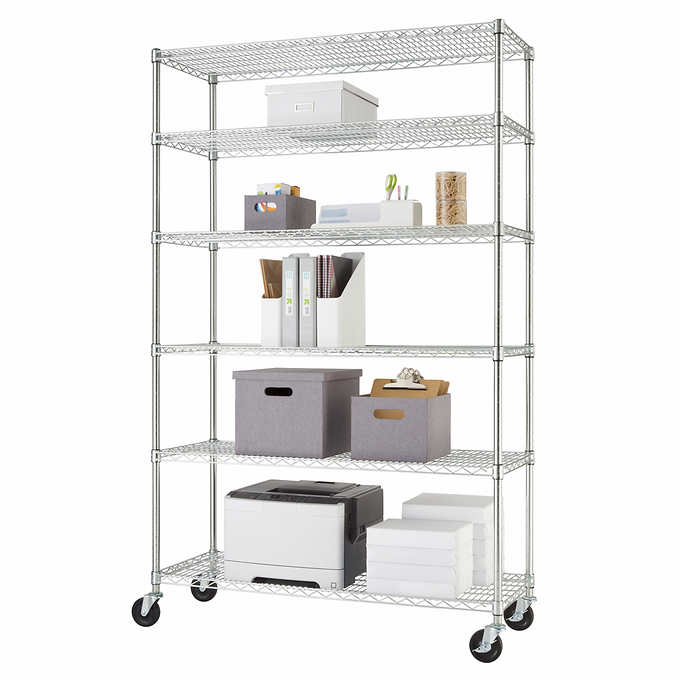 TRINITY 6-Tier Wire Shelving Rack. 48″ x 18″ x 72″ NSF. Includes Wheels