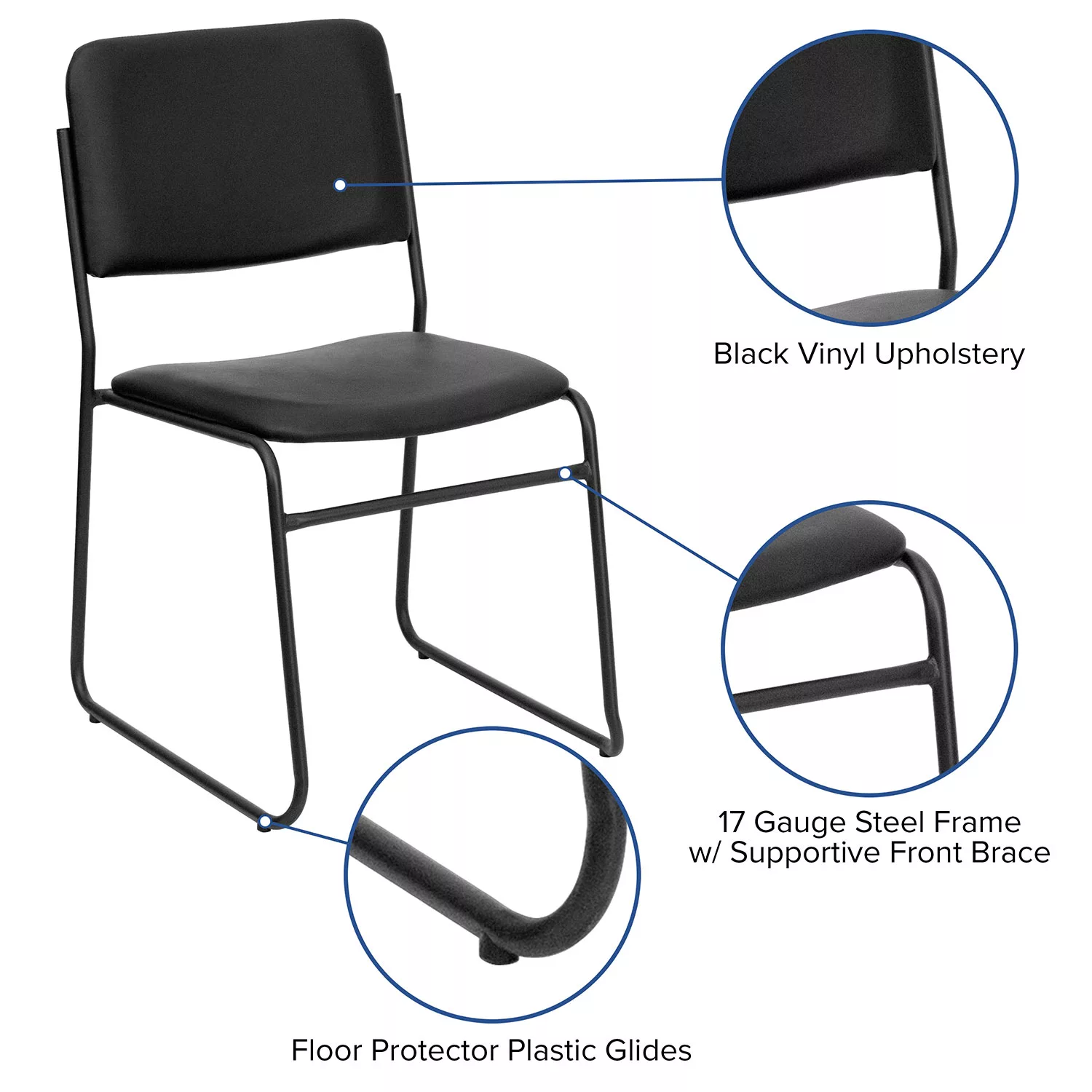 Flash Furniture Hercules Vinyl Stacking Chair with Sled Base - Black