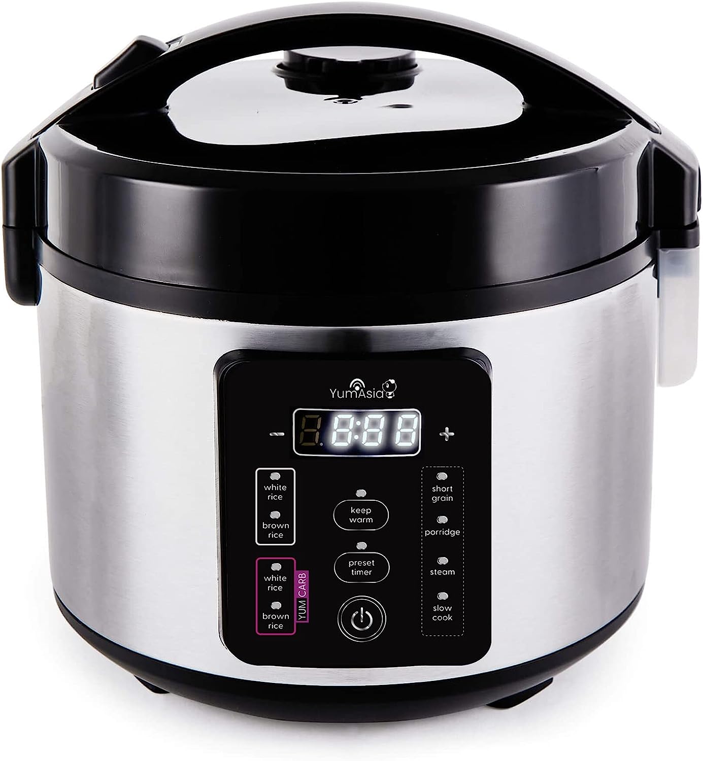 Yum Asia Kumo YumCarb Rice Cooker with Ceramic Bowl and Advanced Fuzzy Logic. (5.5 Cups. 1 Litre). 5 Rice Cooking Functions. 3 Multicooker Functions. 110V US Power (Light Stainless Steel)