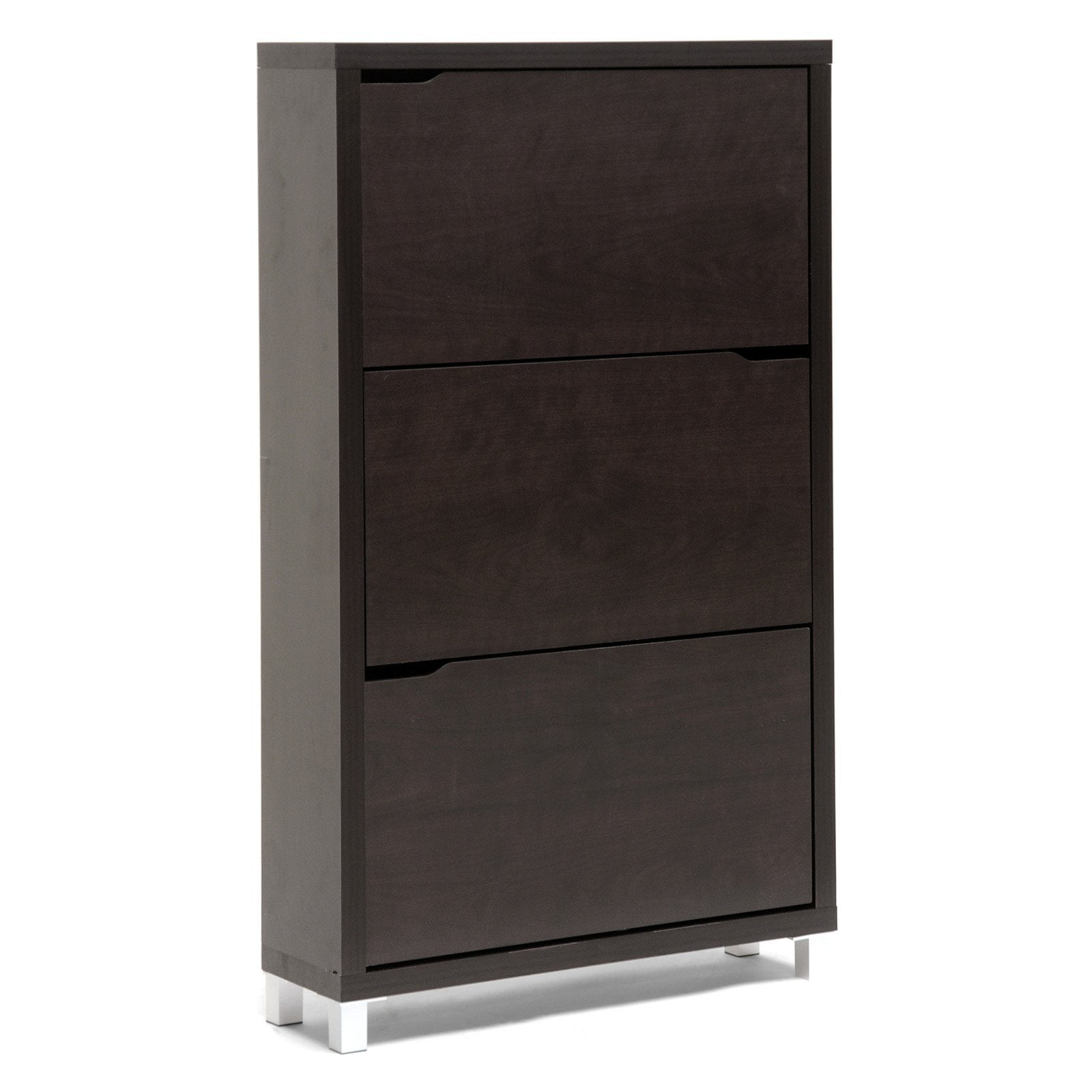 Baxton Studio Simms 3 Storage White Modern Shoe Cabinet