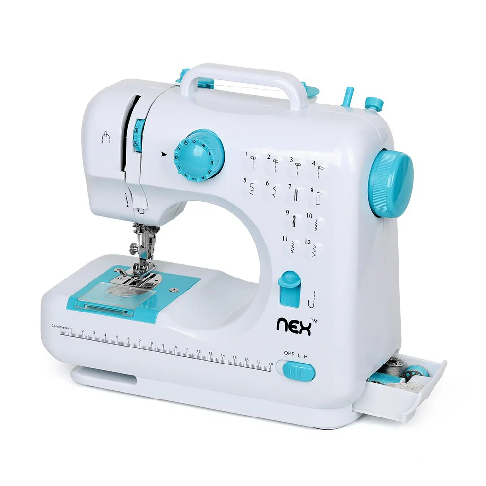 NEX NX-BSM505B Mechanical Portable Sewing Machine with Two Speed Control. Double Thread. 12 Pre-Set Stitches