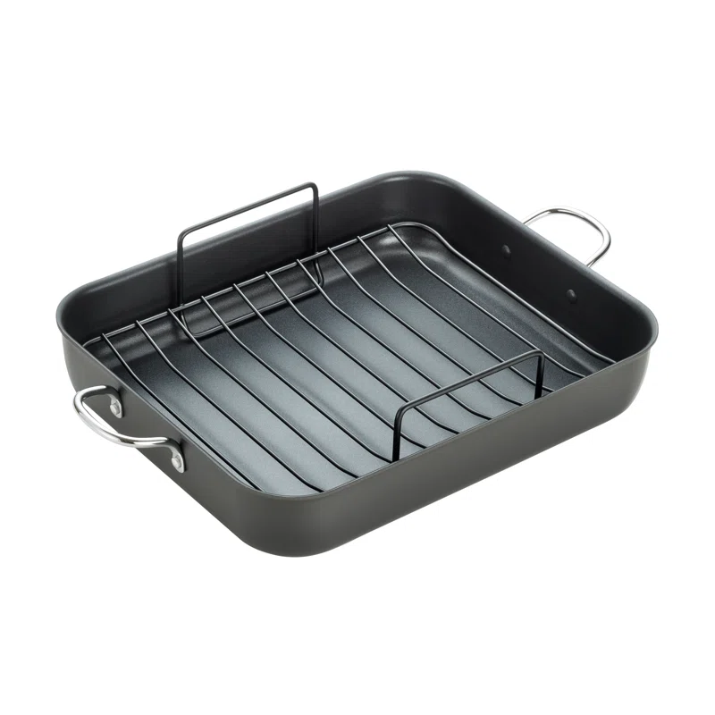 T-fal J145S2 Ultimate Hard Anodized. Nonstick 16 In. x 13 In. Roaster with Rack. Black. . 16 Inch x 13 Inch. Grey