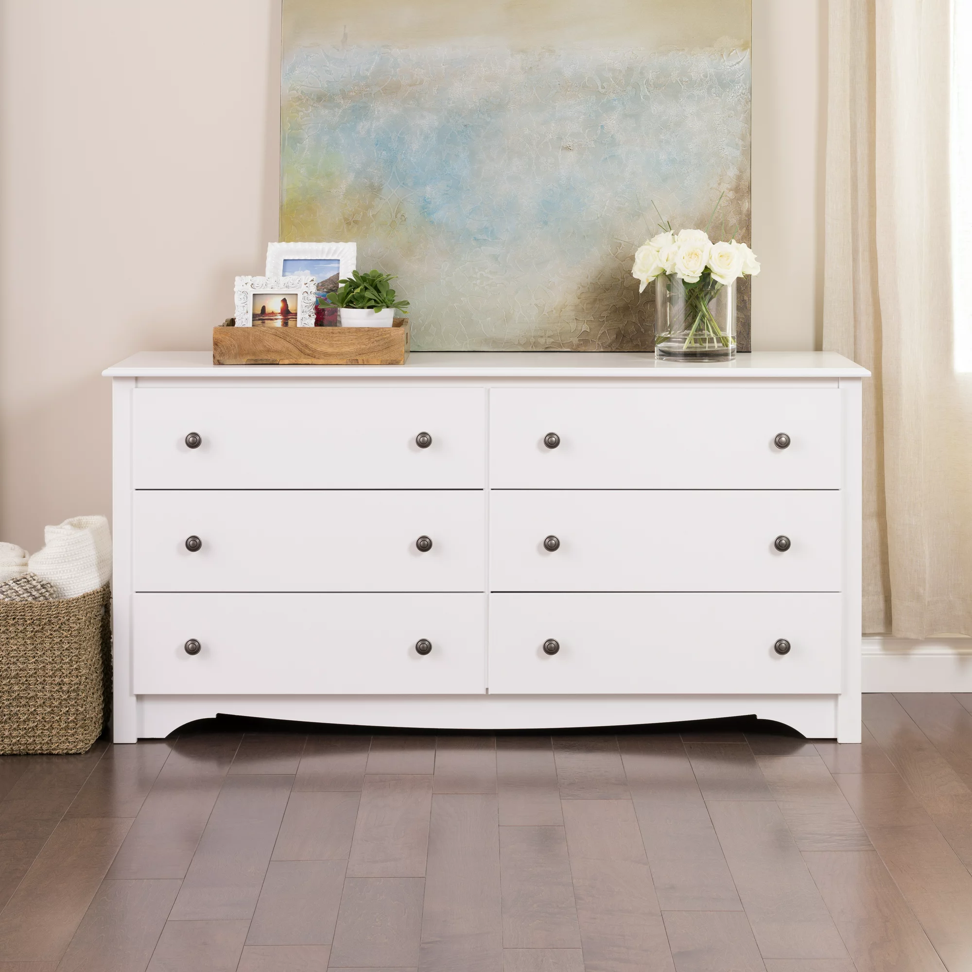 Prepac Monterey 6 Drawer Wooden Double Dresser. 16″ x 59″ x 29″. White