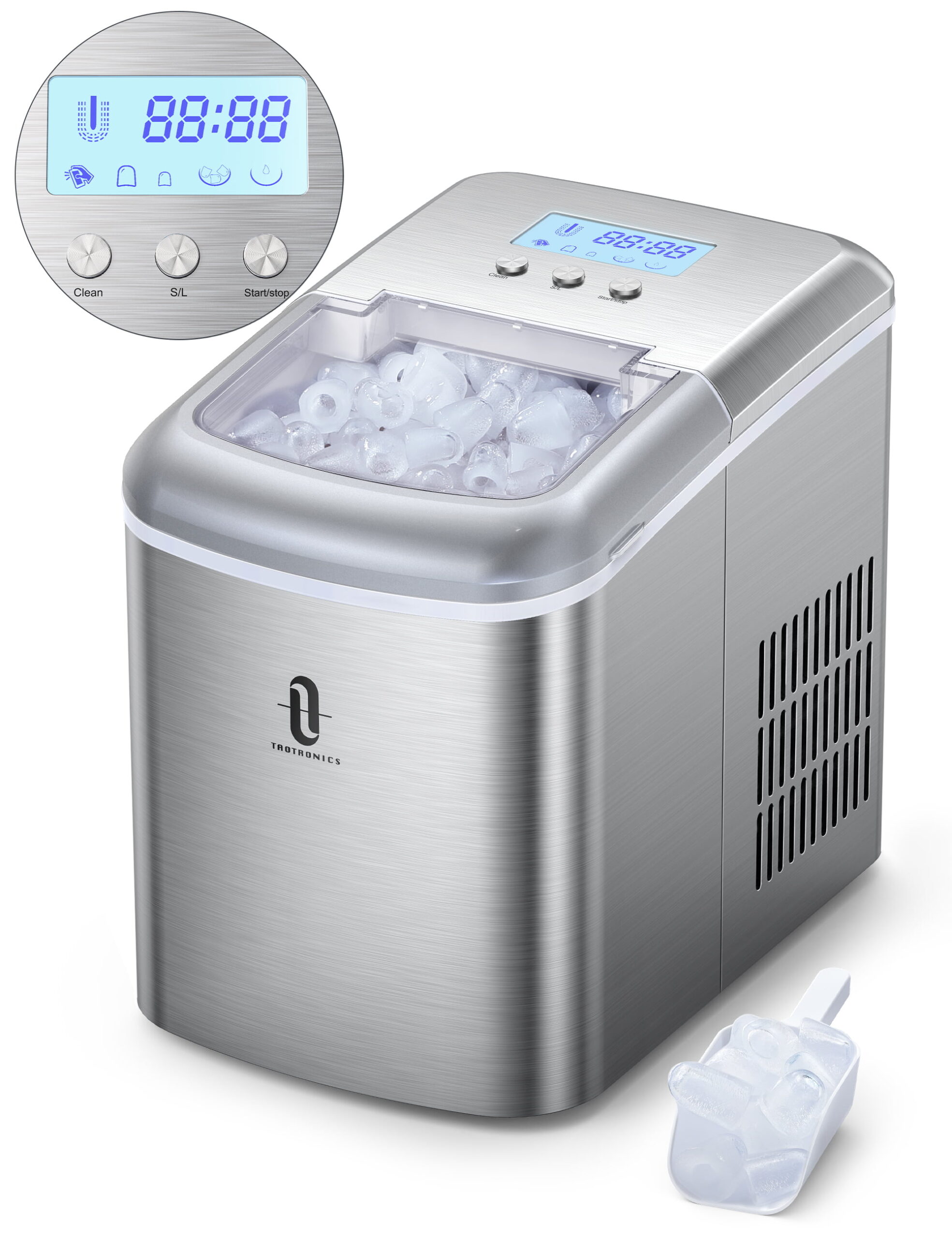 TaoTronics Ice Maker Countertop Machine 26lb/24H with LCD Display. Self-Cleaning Function and 9 Bullet Ice Cubes .2.1L Electric Ice Maker