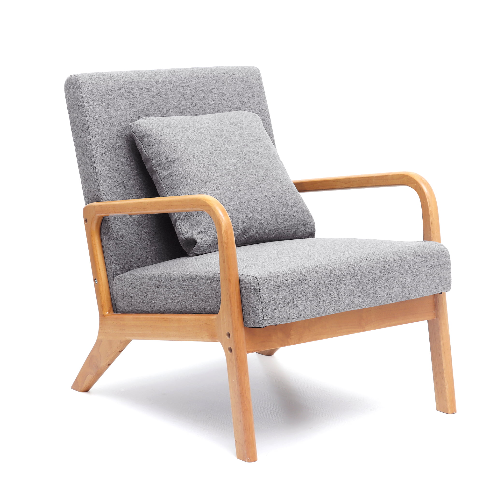 Modern Mid Century Accent Chair . 25.6″ x 30″ x 30″.Fabric Reading Armchair.Accent Chairs for Living Room Bedroom.Easy Assembly.Gray