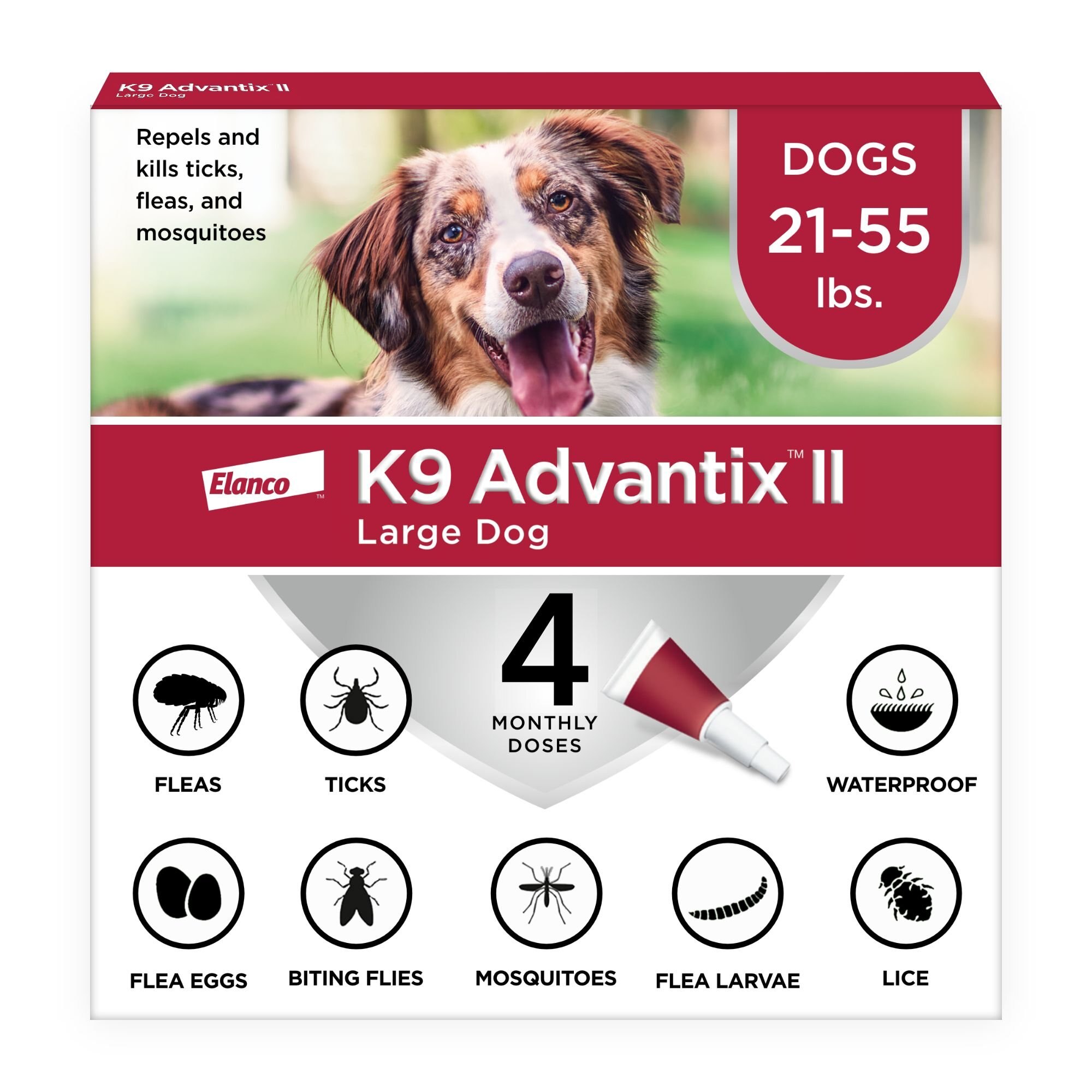 K9 Advantix II Flea & Tick Spot Treatment for Dogs. 21-55 lbs (4 Doses)