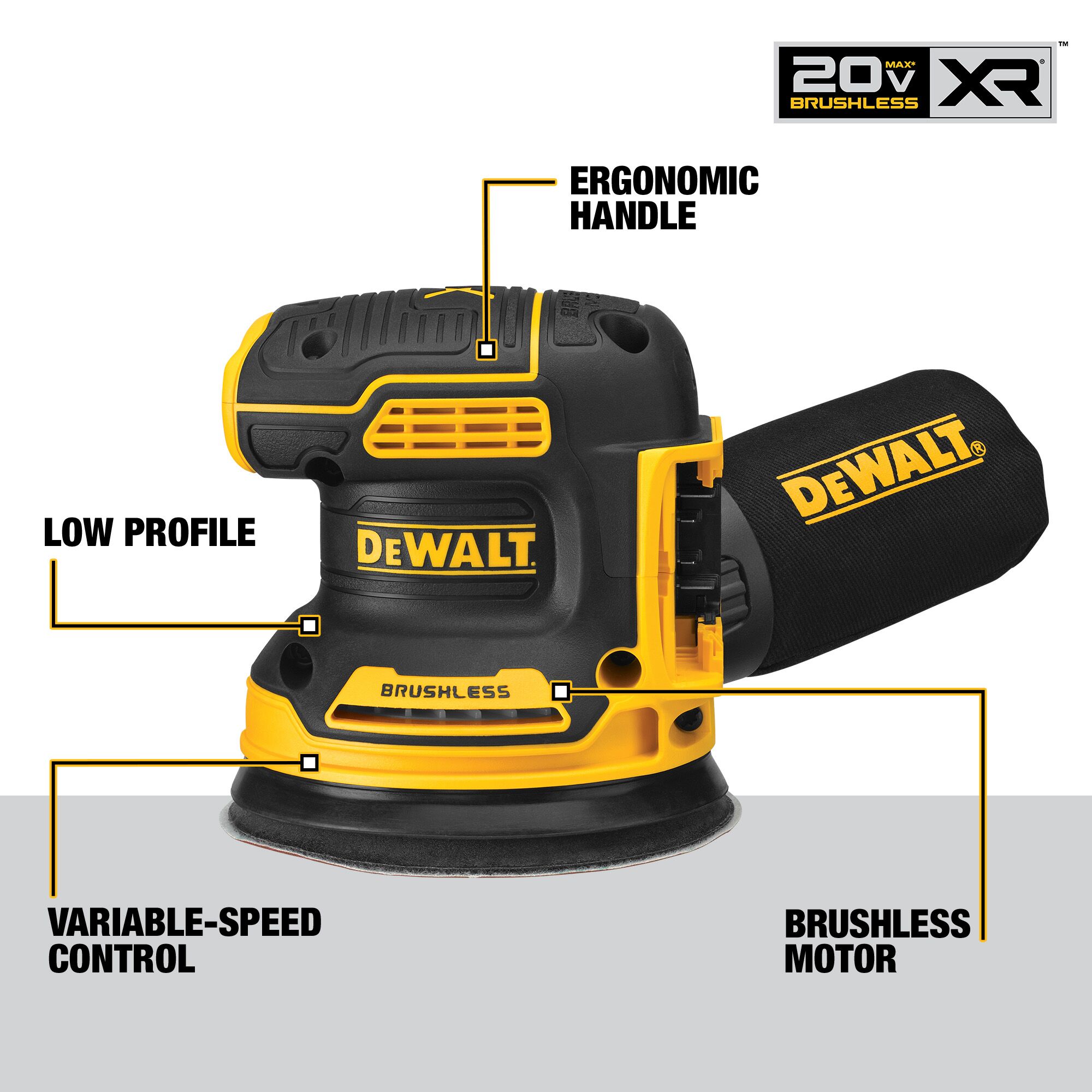 DEWALT XR 20-Volt Brushless Cordless Variable Speed Random Orbital Sander with Dust Management (Battery Included)