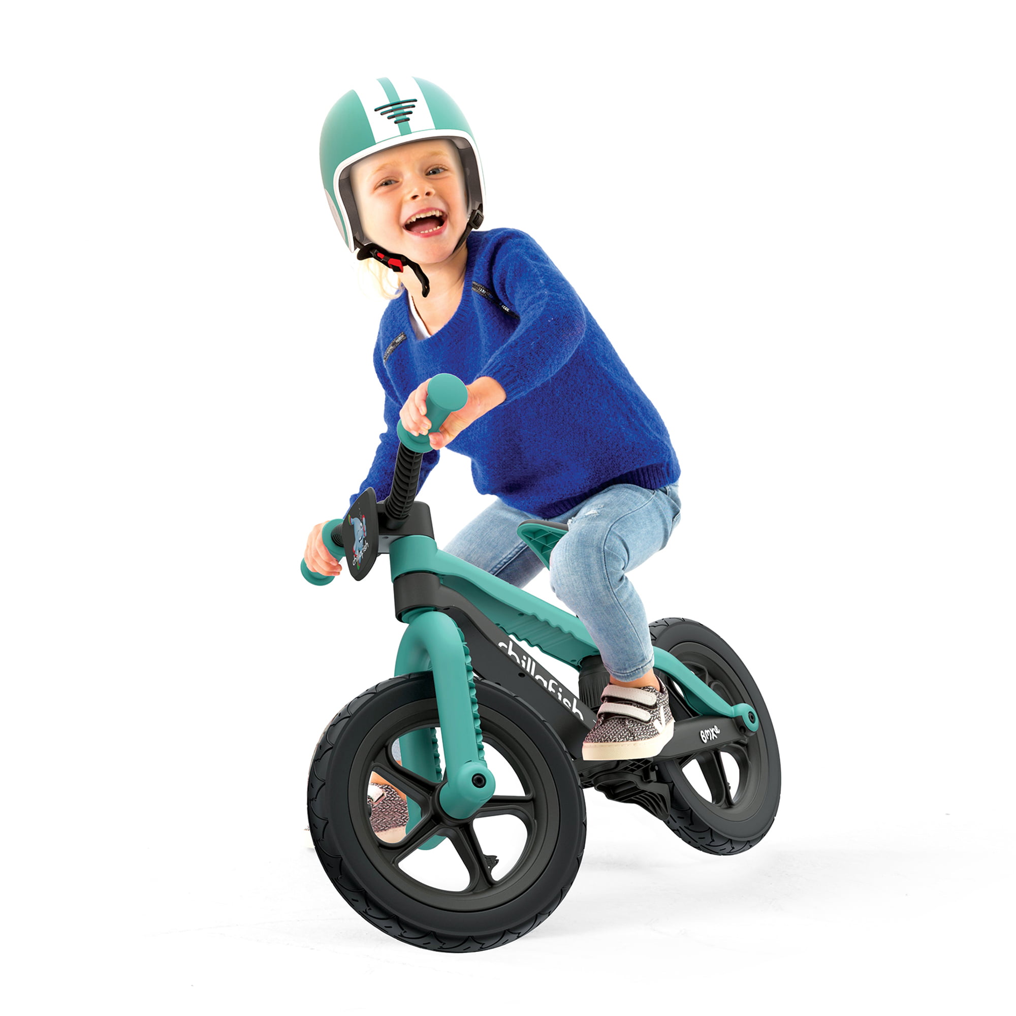 Chillafish Bmxie 2 lightweight balance bike with integrated footrest and footbrake. for kids 2 to 5 years. 12″ inch airless rubberskin tires. adjustable seat without tools. Mint