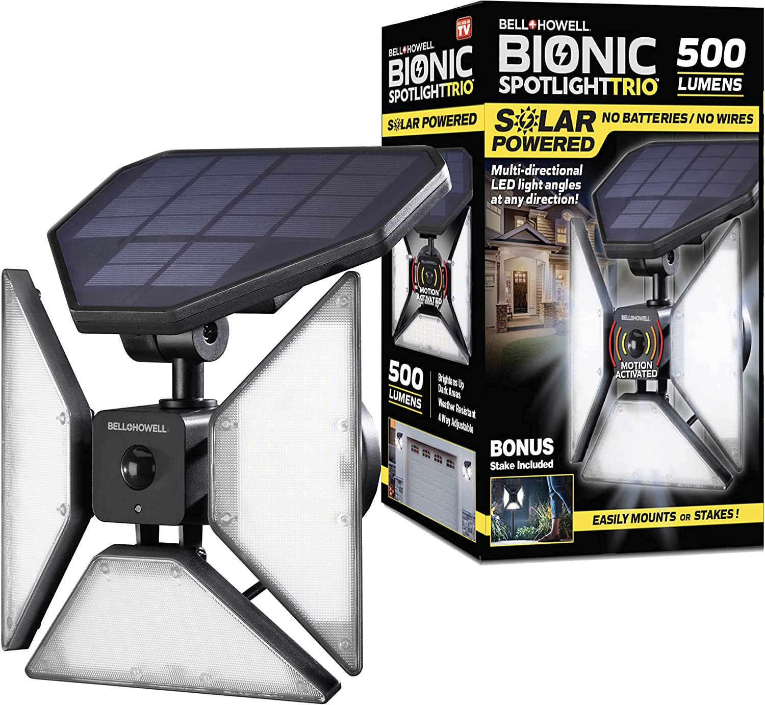 Bell+Howell Bionic Lights-Lumen 8-Watt Black Low Voltage Solar LED Spot Light Motion Sensor
